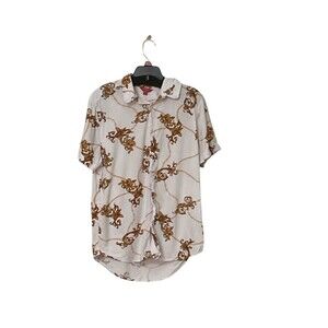 Guess LA Men’s Short Sleeve Cream Gold Chain Scroll Shirt Size Medium